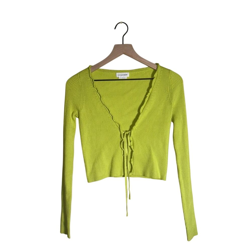 LOVERS + FRIENDS ribbed tie front cardigan Y2K style chartreuse whimsy shrug XS
